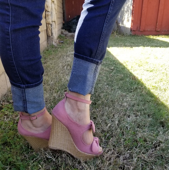 💖  last 10 💗Pink  SUEDE BOW ANKLE STRAP - Picture 3 of 7